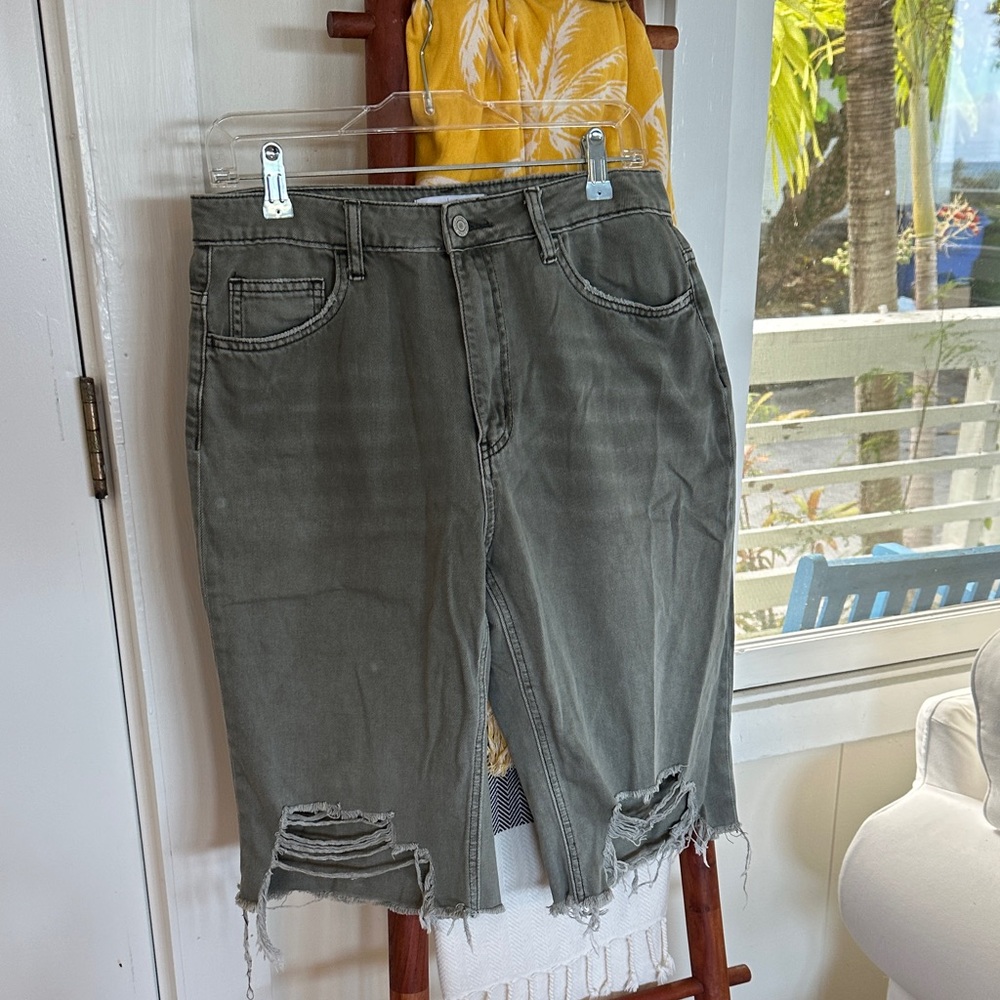 Distressed Gray Jean Shorts